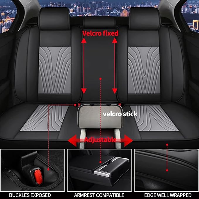 DISUTOGO Full Set Seat Covers Fit for Nissan Murano 2011-2025 2026 Waterproof Faux Leather Automotive Cushion Protector Car seat Covers Compatible Airbag(5 Seats, Grey)