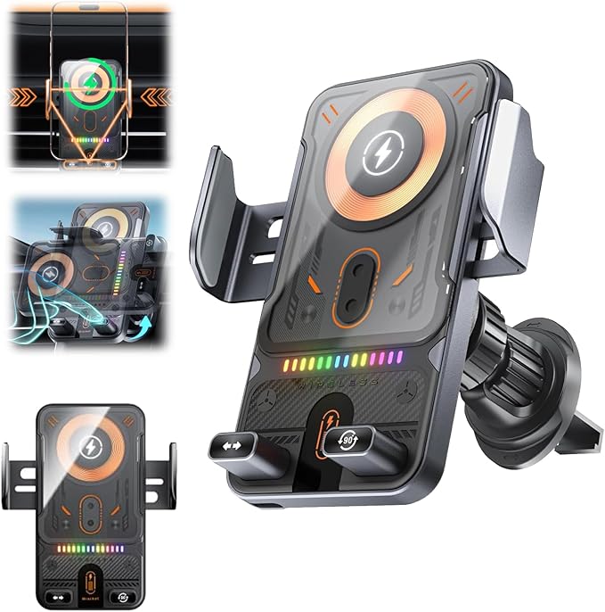 2026 New Cool Car Wireless Fast Charging Holder, Wireless Charging Rotating Car Mount,15w Universal, 360° Rotation, Smart Sensor Open, Switch Between Horizontal Vertical (Silver)