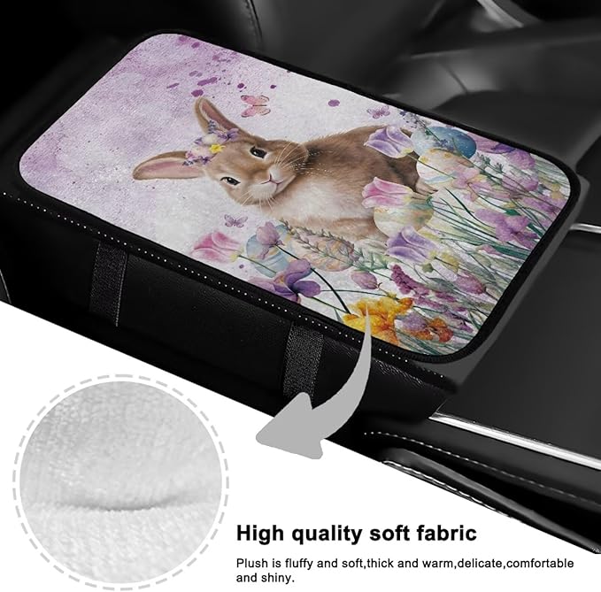 Bulopur Easter Bunny Car Center Console Cushion Pad Flannel Center Console Cover Easy to Install Car Decor Accessories Auto Universal Car Interior Accessories Car Arm Rest Cover
