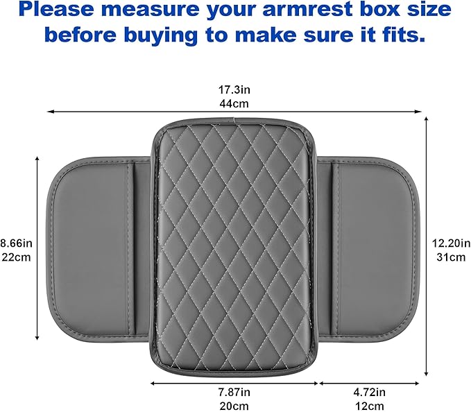 Center Console Cover Fit for Nissan Rogue 2008-2020 Leather Armrest Covers with 2 Storage Bags Car Armrest Storage Box Car(Gray)