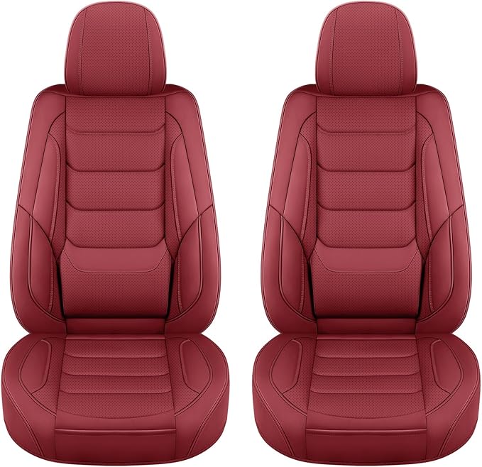 hoozoom Front Seat Covers for Cars Breathable Leather Seat Covers Waterproof Seat Protectors Universal Fit for Most Automotive Cars SUV Trucks(Red, Front Pair)