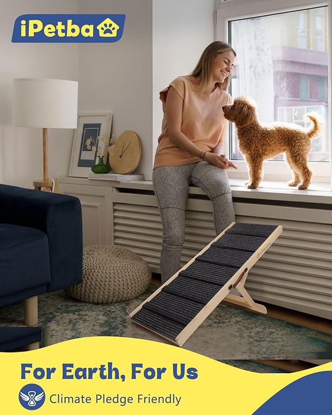 iPetba Dog Ramp for Bed & Couch for Small & Medium Dogs - Joint-Friendly, Anti-Slip, Adjustable, Odor-Free, Up to 70 lbs