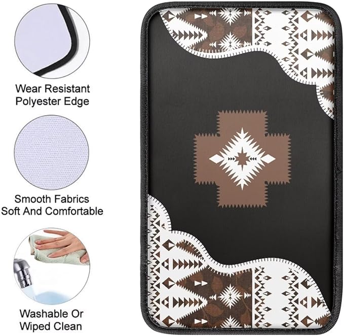 Center Console Cover for Women Men Southwestern Car Accessories Armrest Cover Center Seat Box Pad, Tribal Aztec