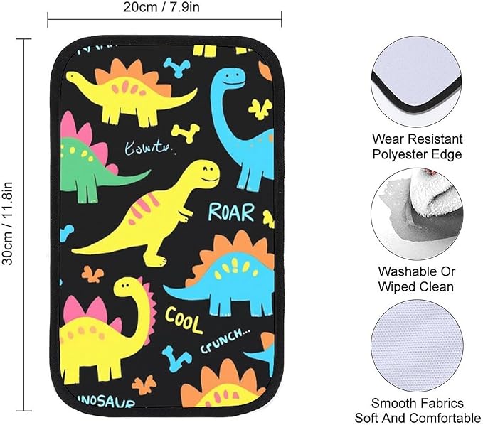 Car Center Console Cover, Colorful Dinosaur Black Anti-Slip Arm Rest Covers Protector Waterproof Auto Interior Accessories Universal Fit for Most Vehicle