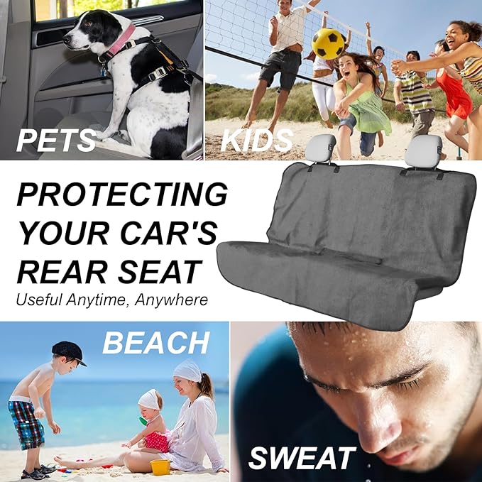 nbnhxnff Sweat Towel Car Seat Cover Protector Rear Seats for Gym Workout, Running, Swimming, Beach and Hiking, Waterproof Universal Seat Cover for Car, Trucks, Van & SUV (Grey, 1pcs Rear Seat)