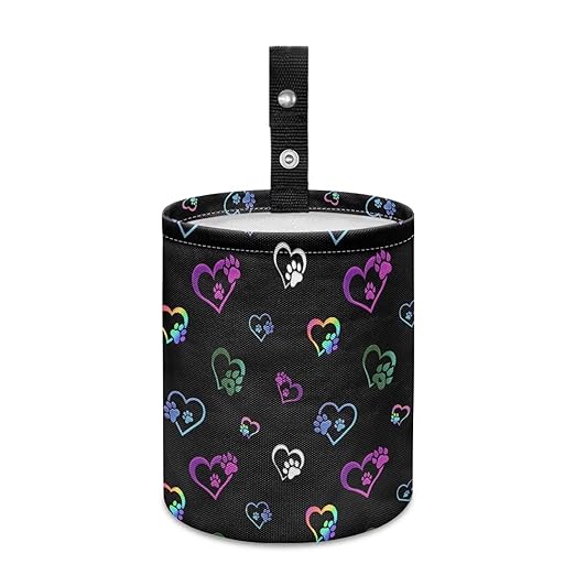 Colorful Dog Paw Heart Car Trash Bag, Car Trash Can - Cute, Portable, Collapsible for Back Seat, Floor, or Hanging Headrest Waste Basket