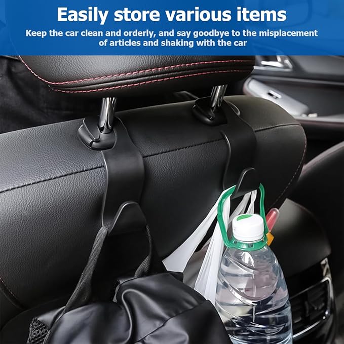 4PCS Car Back Seat Headrest Hooks, Rear Car Seat Storage Headrest Hanger Holder Hooks Organizer, Universal Auto Interior Accessories for Bag Purse Handbag Cloth Coats Grocery (Brown)