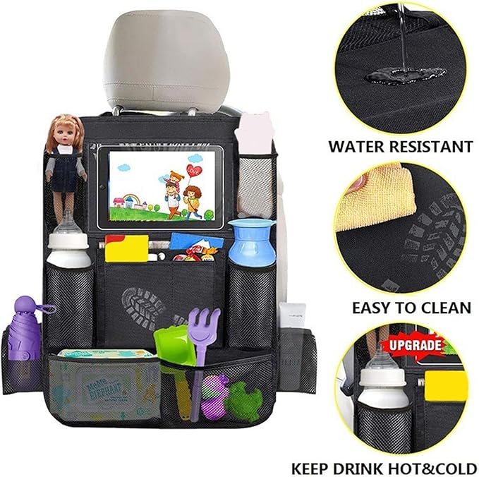 Car Backseat Organizer, Backseat Car Organizer with Tablet Holder&Mesh Storage Bag, Water-proof Car Caddy Organizer Backseat with Fastening Straps Car Storage Organizer, Car Backseat Organizer