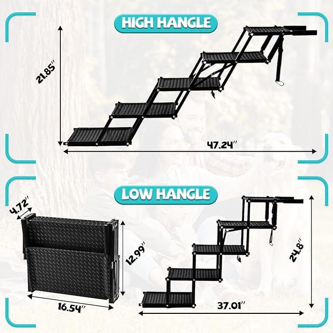 Zendova Dog Stairs for Car - Foldable 5-Step Non-Slip Pet Stairs for Home, Lightweight Dog Steps for Senior & Small Dogs to SUV, Truck, Bed - Supports 200 lbs