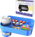 Kids Car Travel Tray Square for Kids Car Seat Snacks Trays, Car Seat Tray with Cup Holders for Toddler, Stroller, Tesla Travel Must Have (blue)