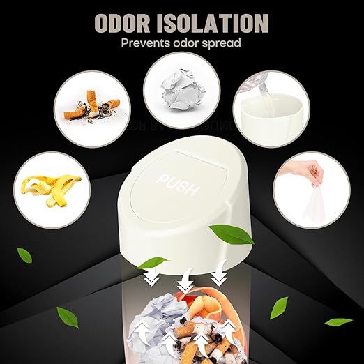 SGLRT Car Trash Can Bin with Lid - Car Garbage Can Cup Holder - Light Beige Mini Leakproof Vehicle Garbage Bin with 40pcs Trash Bags-Automotive Organizers and Storage for Front Back Seat Accessories