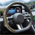 Carbon Fiber Car Steering Wheel Cover, Leather Non-Slip Vehicle Steering Wheel Cover for 14.5-15 Inch, Comfortable Auto Interior Protector Decoration Accessories, Universal Fit(Gold)