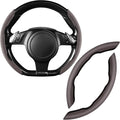 CAR PASS Suede Steering Wheel Cover, Segmented Wheel Protector Non-Slip Sporty Car Accessories Universal Fit D-Shape O-Shape 14.5" to 16" Steering Wheel for Men Women, 2PCS Coffee Gray Suede