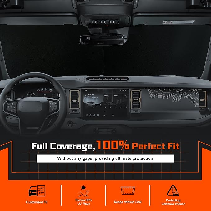 Toluoma Custom Fit Windshield Sun Shade for Toyo-ta Tundra 2022-2024 2025 - Full Coverage, 210T Reflective Fabric, Double-Layer Design - Blocks 99% UV Rays, Keeps Car Cool, Easy to Install and Store