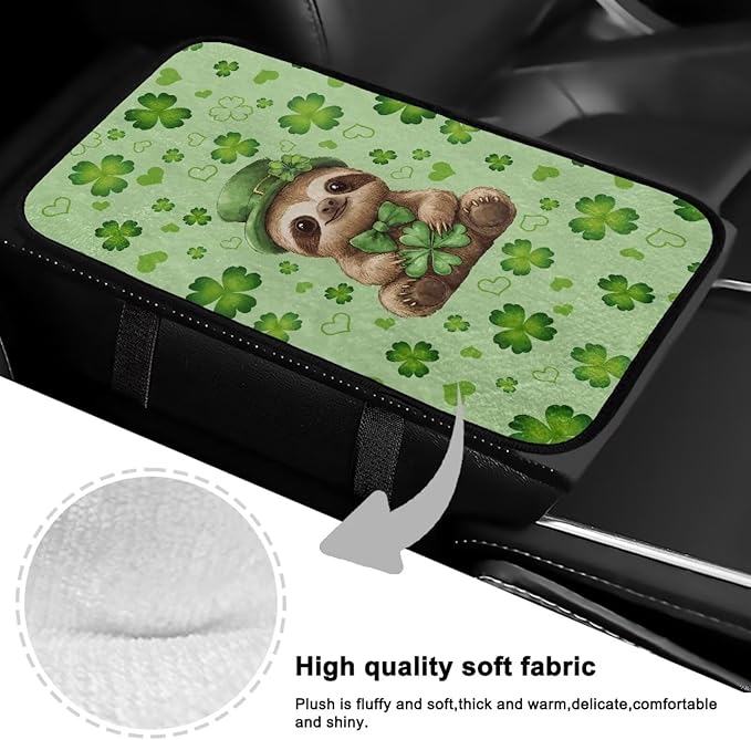Bulopur St. Patrick's Otter Armrest Cover Car Center Console Cover Easy to Install Car Armrest Cushion Flannel Protector Protect from Pet Claws Thickened Fit for Most Cars, Vehicles, SUVs