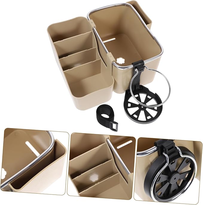Multipurpose Car Armrest Storage Box Center Console Organizer with Cup Holder Beige Easy Slide Design for Interior Convenient for Sundries Storage