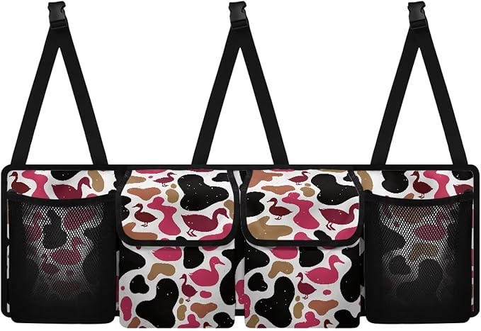 CLOHOMIN Pink Duck Camo Car Storage Organizer for Women Car Trunk Mesh Storage Bag Large Capacity Backseat Hanging Organizer for SUV Auto Sedan Truck Decor