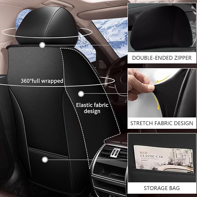 YORKENIC Fit for Volvo S80 Seat Covers Front Set 2001-2016: Breathable Leather Car Seat Covers Compatible Airbag (2 Front Set, Black)