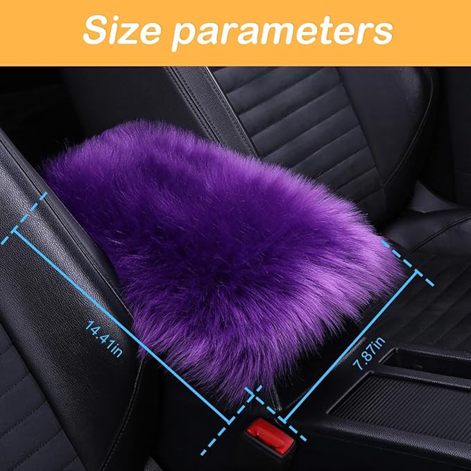 Auto Center Console Pad, 11.8" x 7.9" Furry Armrest Cover Universal for SUV/Truck/Car, Warm Winter Premium Faux Sheepskin Wool, Soft Fluffy Car Armrest Seat Box Cushion Protector (Purple)
