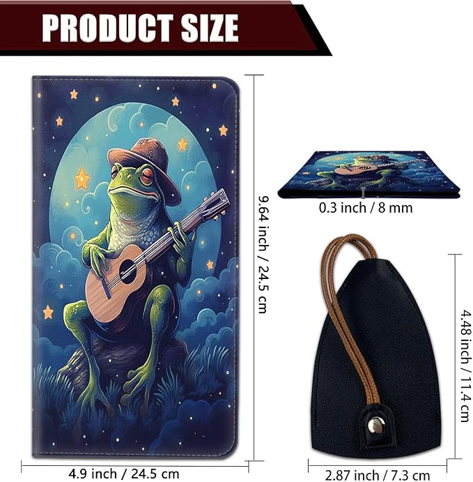 Car Registration and Insurance Holder, PU Leather Auto Document Holder for Men&Women, Vehicle Glove Box Compartment Organizer with Magnetic Shut for Driver's License, Frog Playing Guitar Pattern