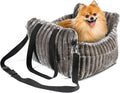 HOMLOVE Dog Car Booster Seat, for Small Dogs Under 30 lbs, Detachable Washable Travel Bed with Storage Pockets and Safety Belt (Coffee, Medium)