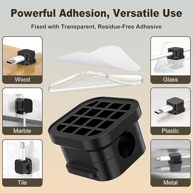 10 Pack Magnetic Cable Clips, Cord Organizer Holder with Strong Adhesive, Desk Cable Management for Home Office Car Desktop Nightstand, Adjustable Wire Keeper (Black)