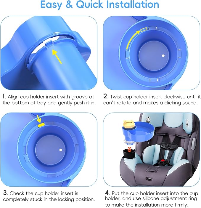 2PCS Resptasski Car Seat Cup Holder Snack Tray for Kids – Travel Tray for Car, Booster, Stroller, Outdoor Essentials Kit. Universal Adjustable Tray with Detachable Base for Snacks, Toys, Food (Blue)