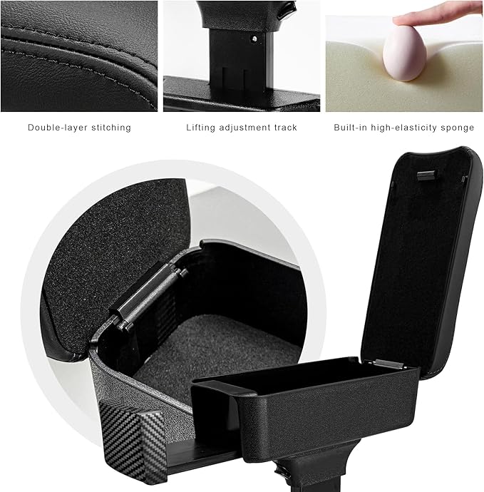 Car Armrest Storage Box with Cup Holder, Adjustable Leather Auto Seat Gap Filler Armrest Extender Pad, Liftable Forearm Wrist Support Center Console Storage Case for SUV Truck (Black)