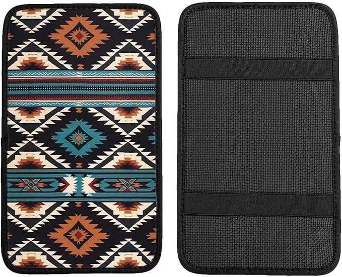 Aztec Car Center Console Pad Boho Native American Armrest Cover Cushion Southwestern Western Auto Interior Accessories Turquoise Blue Anti-Scratch Armrest Seat Box Lid Covers