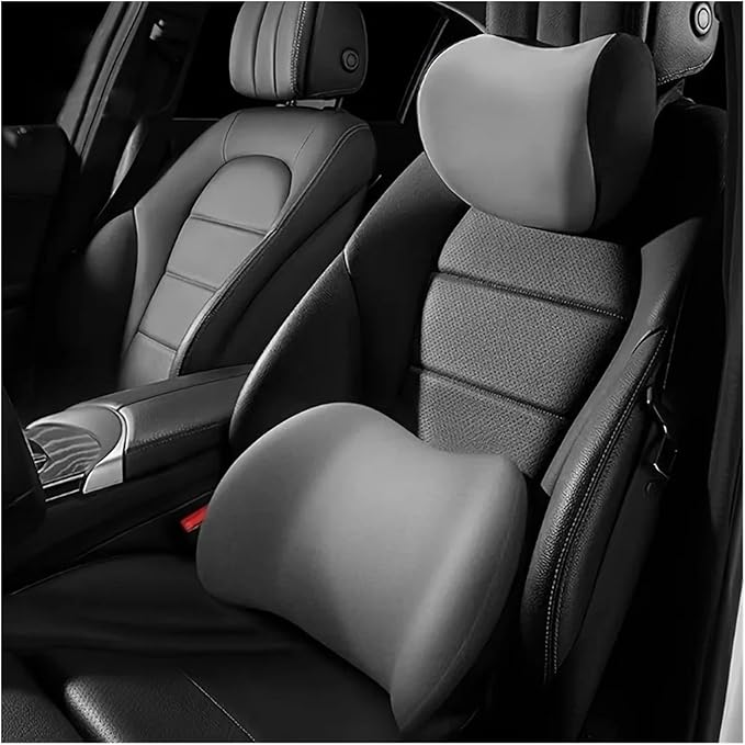 Memory Foam Car Neck Pillow - Soft fit for Seat Headrest & Lumbar Support Cushion(Grey Waist 1PC)