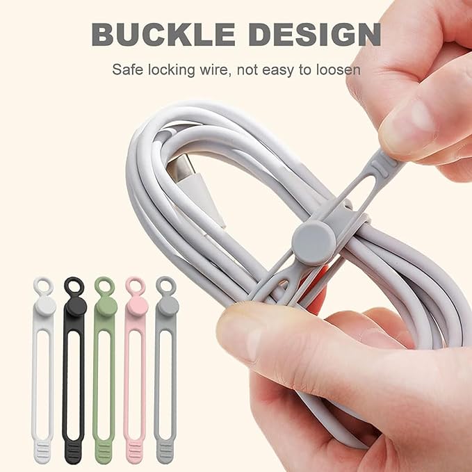 Silicone Cable Ties, Data Cable Organizer, Reusable Cable Management, Multipurpose Elastic Cord Organizer, Black, 5Pack