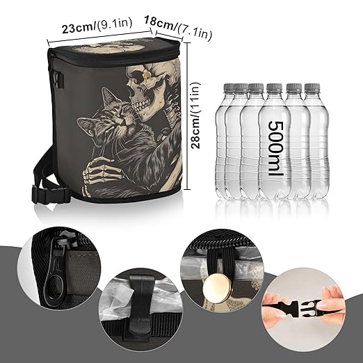 MNSRUU Car Trash Can with Lid, Cat Snuggled Human Skeletal Skull Car Trash Bag Hanging Organizers and Storage for Front Back Seat, Leak-Proof Trash Bin