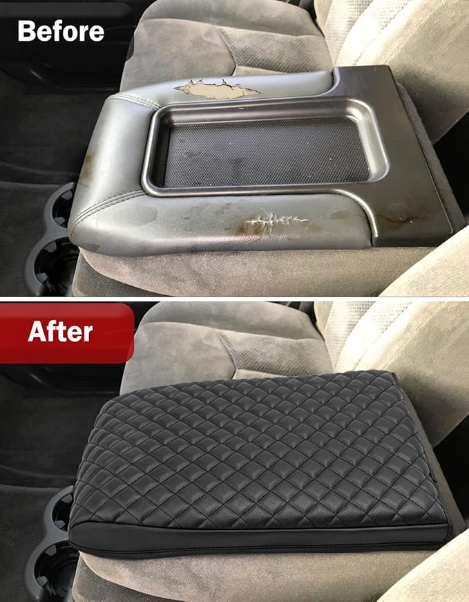 KBH Center Console Armrest Cover for Chevy Silverado & GMC Sierra 1999-2007, Avalanche & Suburban & Tahoe 2002-2006, Vinyl Leather Accessories, Anti-Scratch, Black (Fits Jump Seat Console Only)