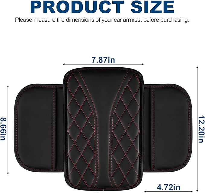 Car Center Console Cover Fit for Volkswagen Jetta Waterproof Console Cover with 2 Storage Bags Leather Armrest Cover Scratch & Wear Resistant(Black)