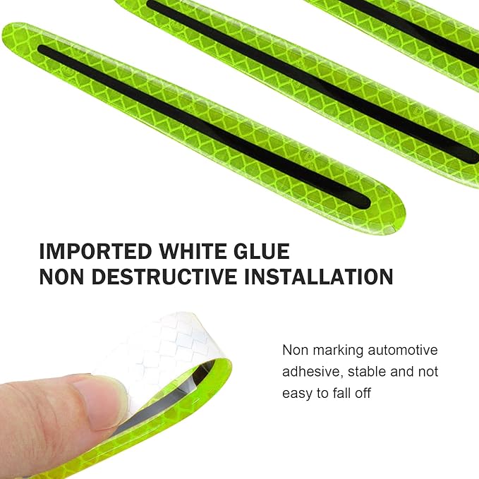 8PCS 3D Carbon Fiber Car Door Handle Protector Sticker, Universal Auto Door Handle Anti Scratch Cover Guard, Car Outdoor Safety Reflective Strips, Paint Guard Protective Films(Green)