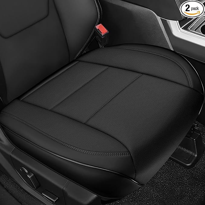 EQUIDEVDY 2Pcs Truck Seat Cover Bottom Fit for Chevy Silverado, Ford F150 F250 F350, GMC Sierra, Ram 1500 2500 3500, Dodge,Tundra, Premium Faux Leather Trucks Pickup Front Driver Seat Covers(Black)