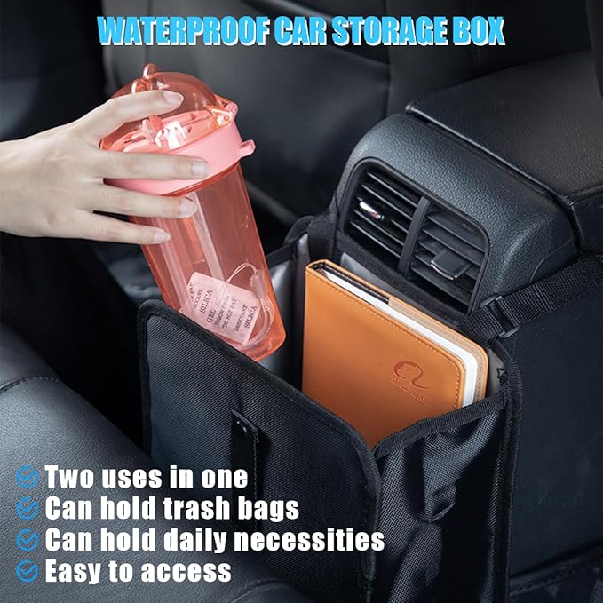 Car Trash Can, Foldable Hanging Multipurpose Vehicle Garbage Bag for Seat Console, Waterproof Collapsible Auto Interior Trash Bin Storage Organizer, Universal for Truck SUV RV (Large)