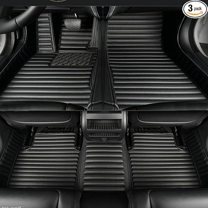 Floor Mats for Cars, All-Weather Mats, Waterproof Trim-to Fit Automotive Floor Mats for 99.9% Cars Sedan Trucks SUV, Custom Floor Liner Car Accessories (Black Stripe)