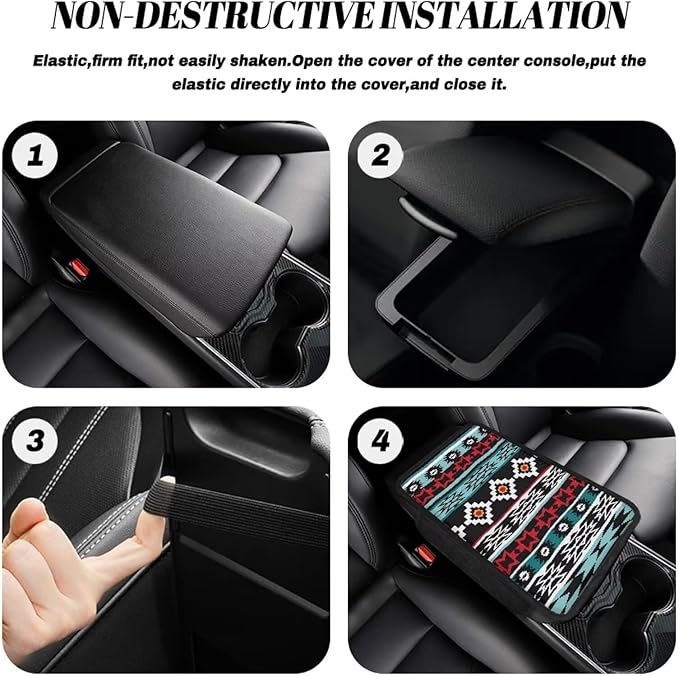 BIGCARJOB Southwest Tribal Armrest Cover for Car Center Console Auto Interior Accessories Aztec Tribal Style Center Console Armrest Pads Car Armrest Seat Box Cover Cushion,Universal Fit