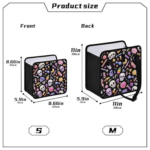 Car Trash Can Organizer Bin with Adjustable Strap for Back Front Seat Console Waterproof Leakproof Collapsible Portable 11 Inch Halloween Skulls Lollipops Candies