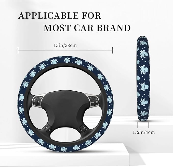 Neoprene Steering Wheel Cover Octopus Ocean Fish Nautical Car Steering Wheel Cover Universal Fit for Most Cars