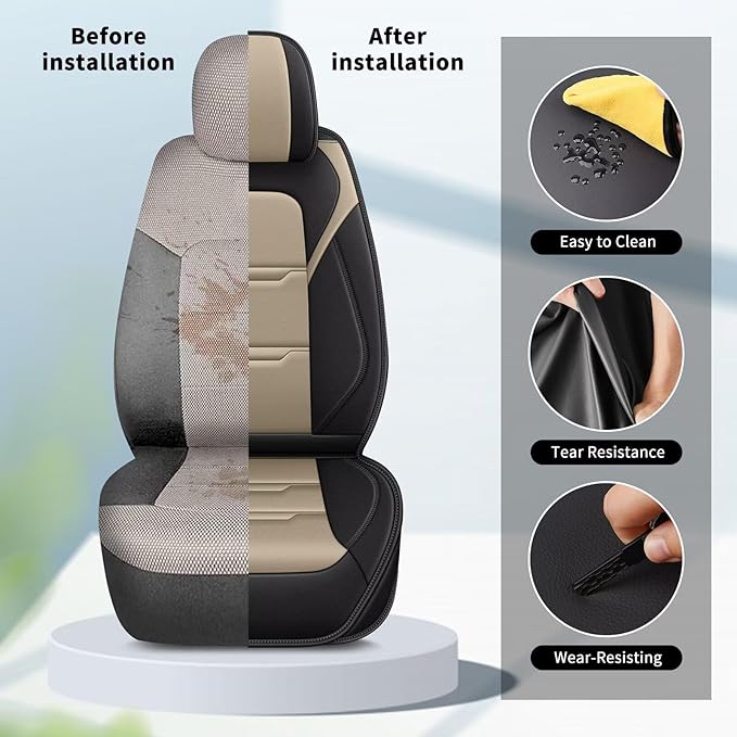 YORKNEIC 2 Front Car Seat Covers for Kia Sedona 2015-2021 Faux Leather Waterproof Seat Covers Automotive Seat Protectors Cushions with Airbag Compatible(2 Front Seat,Black&Beige)