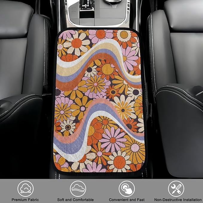 Bulopur Orange Daisy Armrest Cover Car 12.01 x 7.28 Inch Armrest Console Cover Car Center Console Cushion Pad Flannel Protector Vehicle Armrest Cover Vehicle Accessories