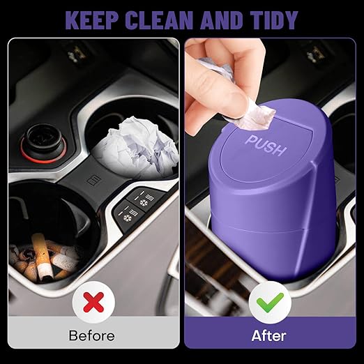 SGLRT Car Trash Can Bin with Lid-2 Packs Car Garbage Can Cup Holder-Purple Mini Leakproof Vehicle Garbage Bin with 40pcs Trash Bags-Automotive Organizers and Storage for Front Back Seat Accessories