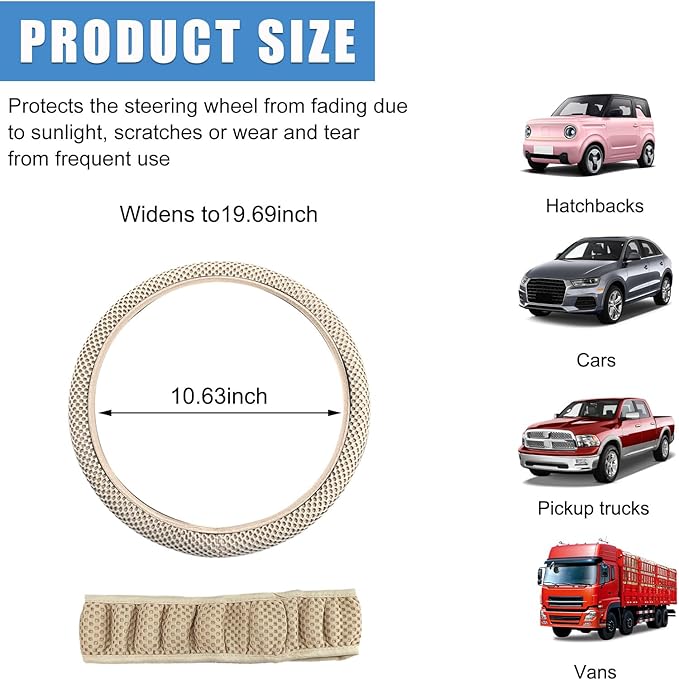 Car Steering Wheel Cover, 15 Inches Automotive Steering Wheel Protector, Elastic Stretch Steering Wheel Cover for Most Vehicles, Universal Interior Decor Car Accessories (Beige)