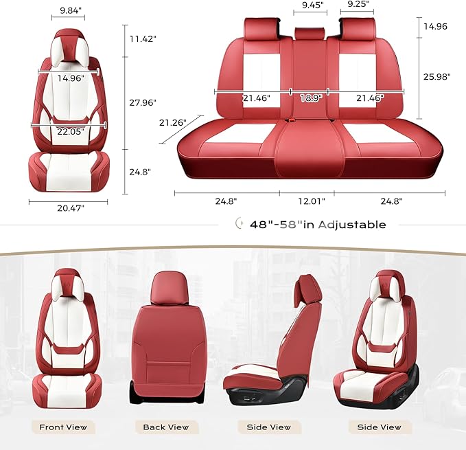Coverado Seat Covers, Car Seat Covers Front Seats, Car Seat Cover, Car Seat Protector Waterproof, Seat Cushion Nappa Leather with Head Pillow, Carseat Cover Universal Fit for Most Cars (Red&White)