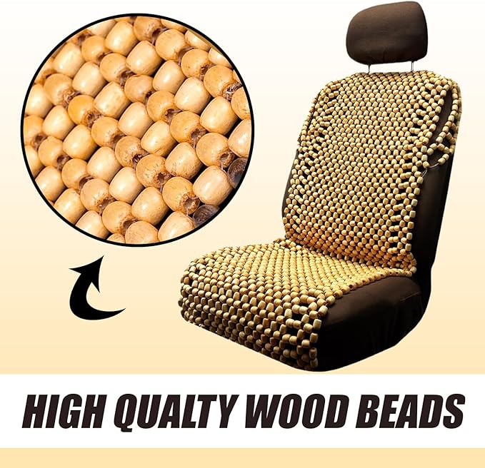ZONETECH Beaded Car Seat Cover, Cooling Wood Bead Seat Cover, Breathable Semi Truck Seat Covers Massaging, Anti-Sweat and Back Support Features, Double Strung Universal Fit Natural Color 2-Pack