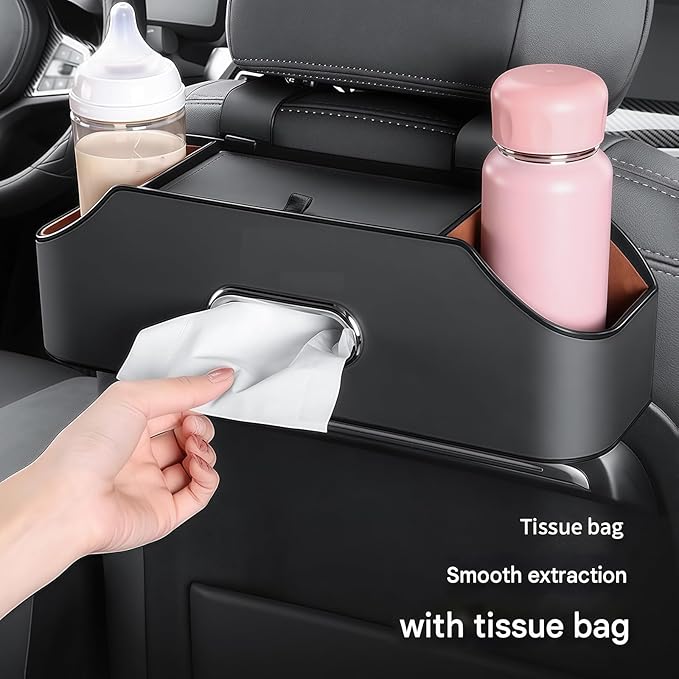 3-in-1 Car Backseat Organizer, Multifunctional Car Seat Back Storage Box, Car Organizers and Storage, For Hold Drinks, Handbag, Keep Your Ride Clean & Organized (Hook Installation, Beige)