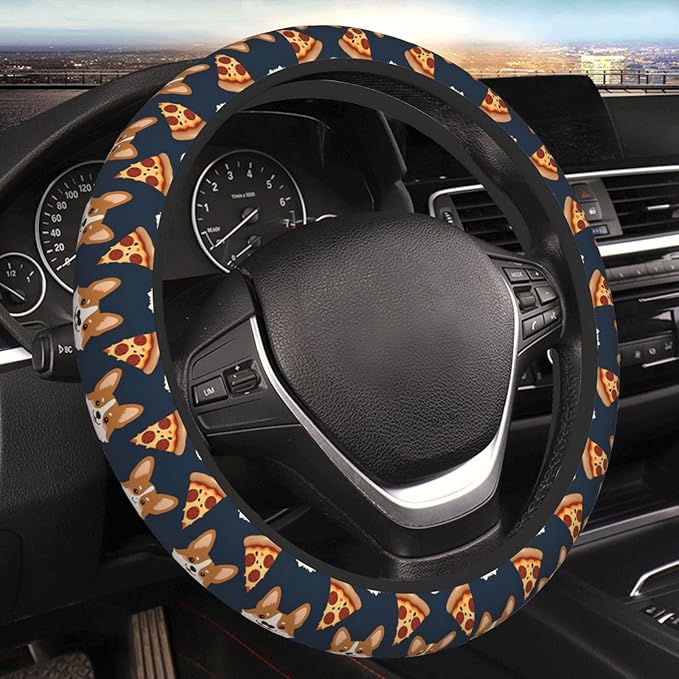 Corgi Pizza Cute Funny Dog Universal Fit Steering Wheel Cover for Car, Truck, and SUV, Durable Steering Wheel Protection
