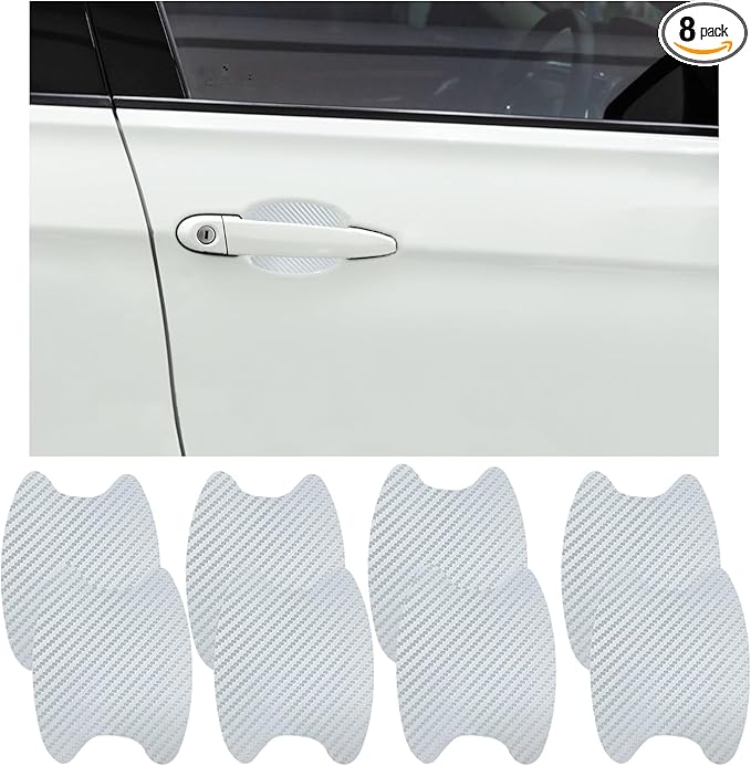 Ziciner 8 PCS Car Door Handle Sticker, Carbon Fiber Texture Auto Door Handle Protective Films, Anti-Scratches Door Side Handle Paint Guard, Universal Car Accessories (Silver)